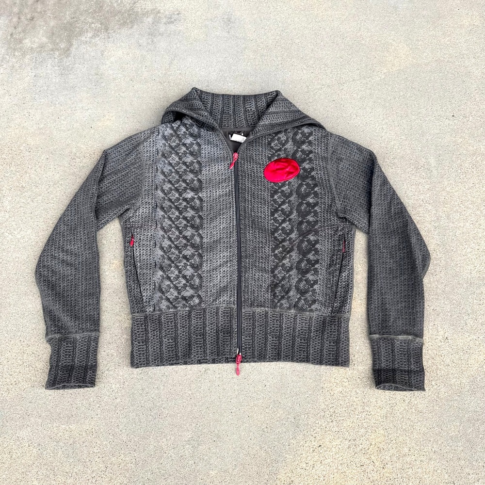ADIO Women Gray Cable Knit Snake Print Full Zip Sweater Jacket Size M